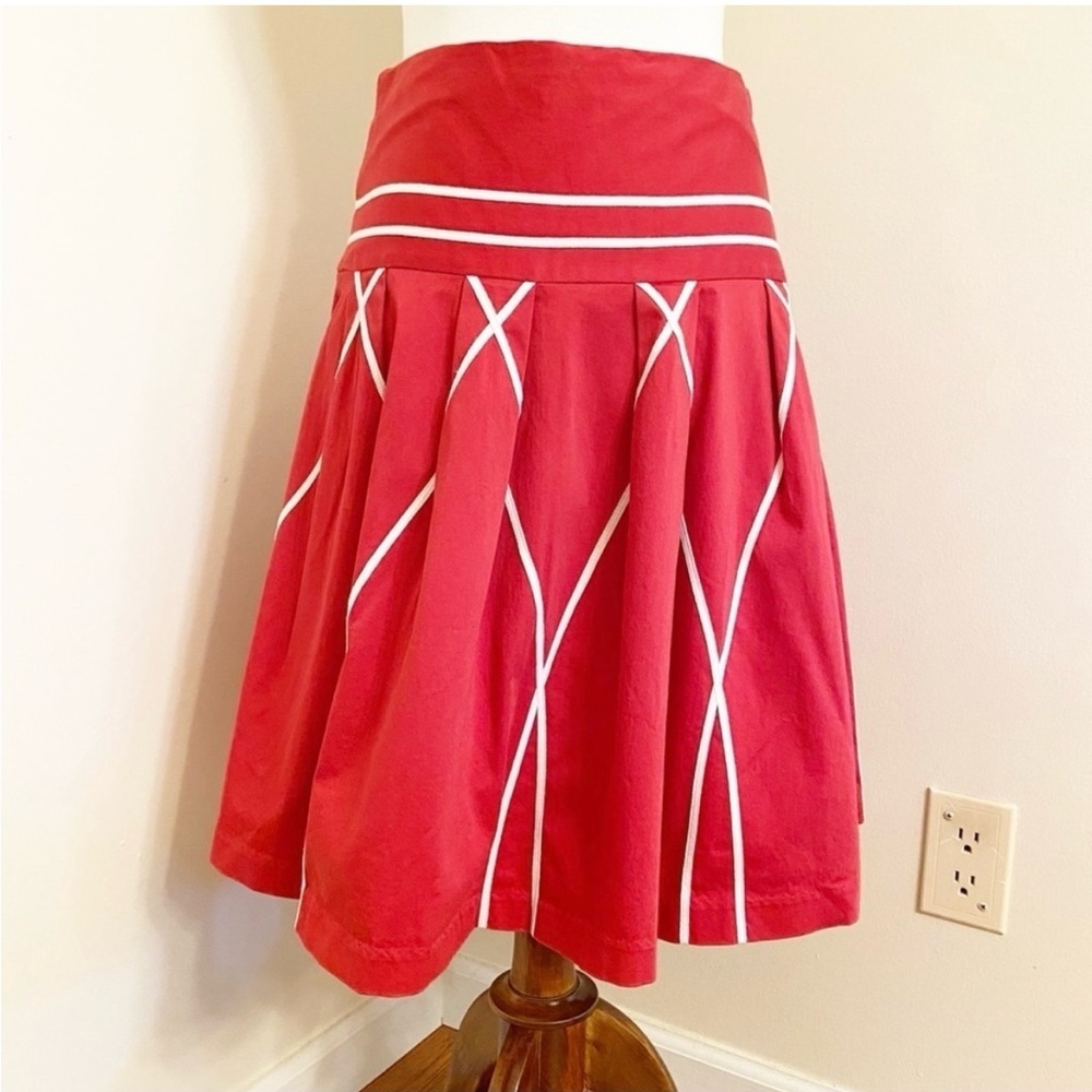 Anthropologie Sitwell Red & White Pleated Skirt 4